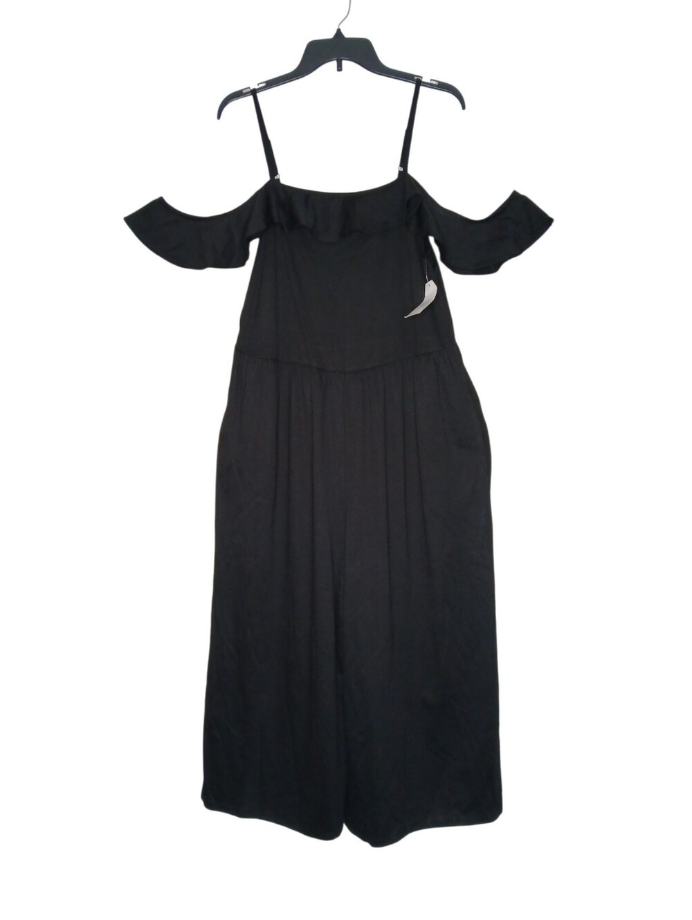 Time and Tru Black Off-Shoulder Wide-Leg Jumpsuit